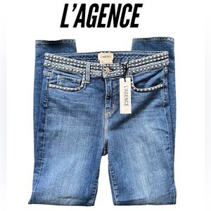 L’Agence Margot Blue Skinny Silver Studded Jeans Size 26